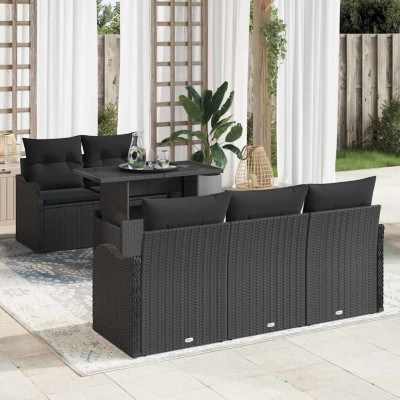 Conjunto de sofá de jardín Manual 6 pcs Negro 100 x 55 x 73 cm