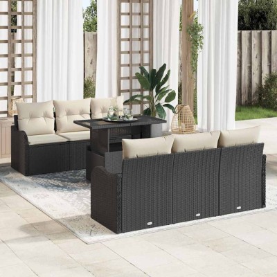 Conjunto de sofá de jardín Manual 7 pcs Negro 100 x 55 x 73 cm