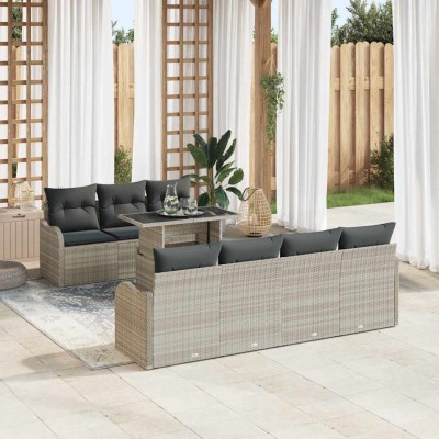 Conjunto de sofá de jardín 8 pcs Gris claro 100 x 55 x 73 cm
