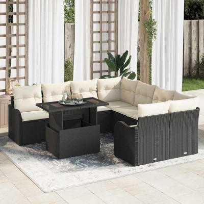 Conjunto de sofá de jardín Manual 9 pcs Negro 100 x 55 x 73 cm