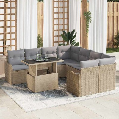 Conjunto de sofá de jardín Manual 9 pcs Beige 100 x 55 x 73 cm