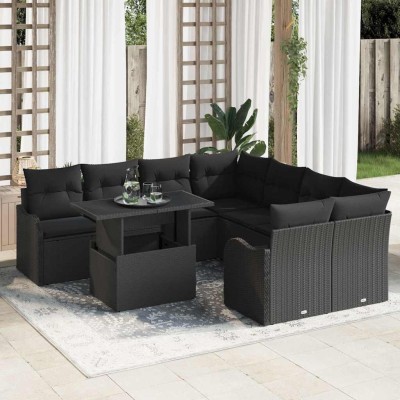 Conjunto de sofá de jardín Manual 9 pcs Negro 100 x 55 x 73 cm
