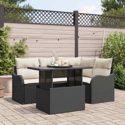Conjunto de sofá de jardín Manual 5 pcs Negro 100 x 55 x 73 cm