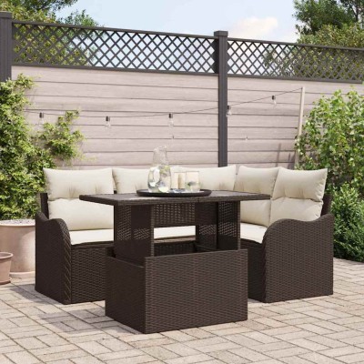 Conjunto de sofá de jardín Manual 5 pcs Marrón 100 x 55 x 73 cm