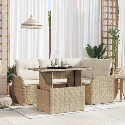 Conjunto de sofá de jardín Manual 5 pcs Beige 100 x 55 x 73 cm