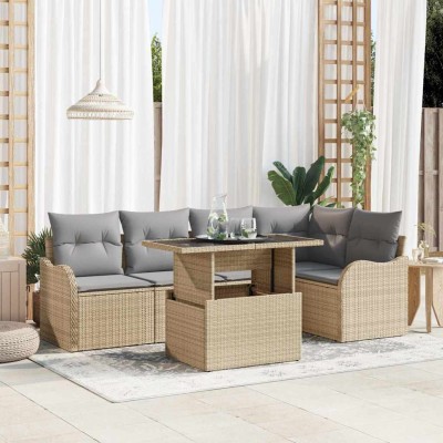 Conjunto de sofá de jardín Manual 6 pcs Beige 100 x 55 x 73 cm