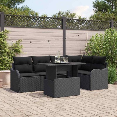 Conjunto de sofá de jardín Manual 6 pcs Negro 100 x 55 x 73 cm