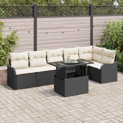Conjunto de sofá de jardín Manual 7 pcs Negro 100 x 55 x 73 cm
