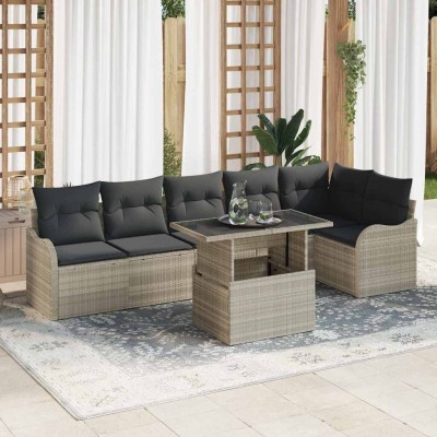Conjunto de sofá de jardín 7 pcs Gris claro 100 x 55 x 73 cm