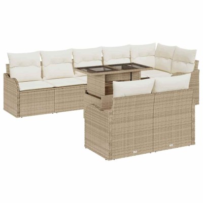 Conjunto de sofá de jardín Manual 9 pcs Beige 100 x 55 x 73 cm