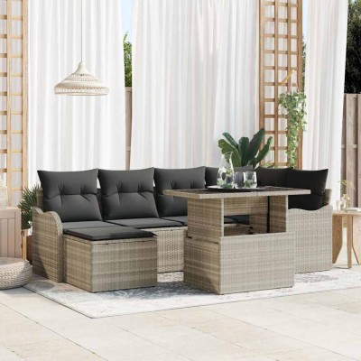 Conjunto de sofá de jardín con cojín 7 pcs Gris claro Poliratán