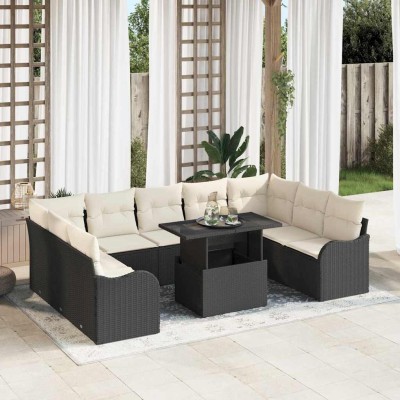 Conjunto de sofá de jardín Manual 10 pcs Negro 100 x 55 x 73 cm