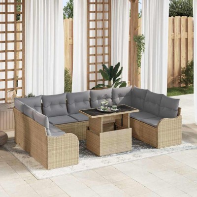Conjunto de sofá de jardín Manual 10 pcs Beige 100 x 55 x 73 cm