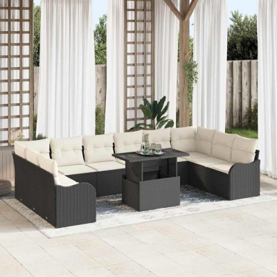 Conjunto de sofá de jardín Manual 11 pcs Negro 100 x 55 x 73 cm