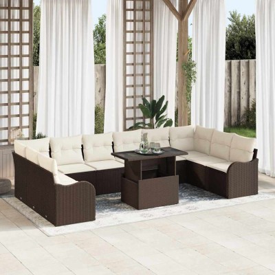 Conjunto de sofá de jardín 11 pcs Marrón 100 x 55 x 73 cm