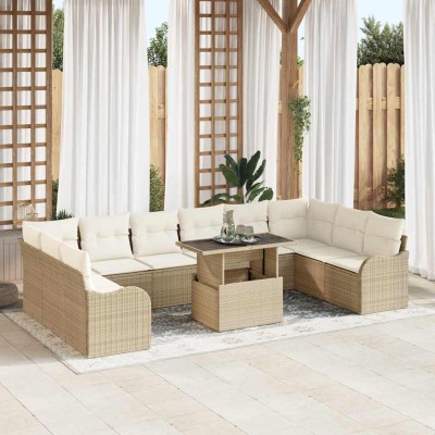 Conjunto de sofá de jardín Manual 11 pcs Beige 100 x 55 x 73 cm