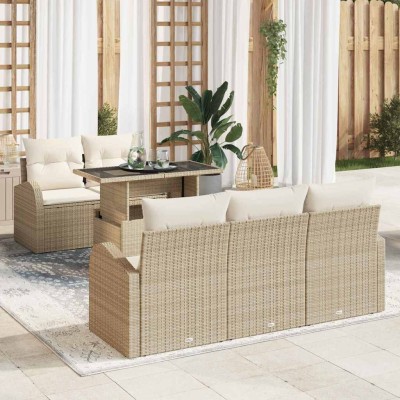 Conjunto de sofá de jardín Manual 6 pcs Beige 100 x 55 x 73 cm