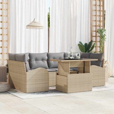 Conjunto de sofá de jardín Manual 7 pcs Beige 100 x 55 x 73 cm