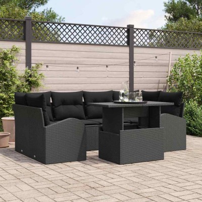 Conjunto de sofá de jardín Manual 7 pcs Negro 100 x 55 x 73 cm