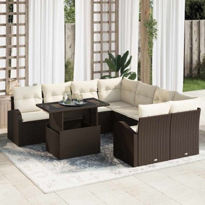 Conjunto de sofá de jardín Manual 9 pcs Marrón 100 x 55 x 73 cm