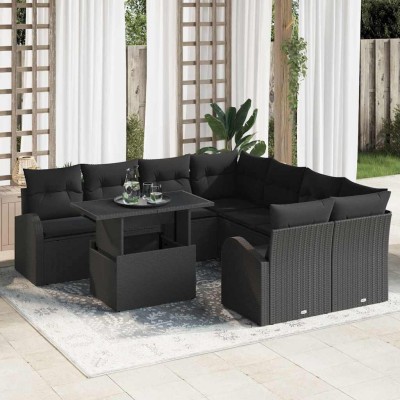 Conjunto de sofá de jardín Manual 9 pcs Negro 100 x 55 x 73 cm