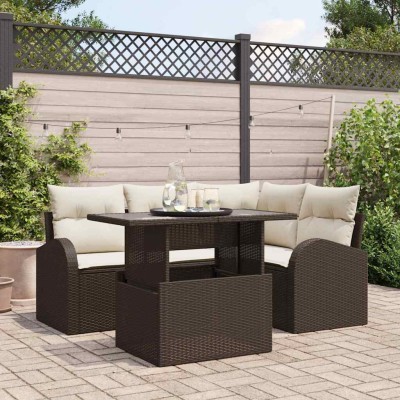 Conjunto de sofá de jardín Manual 5 pcs Marrón 100 x 55 x 73 cm
