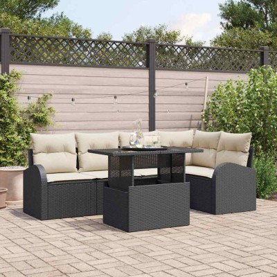Conjunto de sofá de jardín Manual 6 pcs Negro 100 x 55 x 73 cm