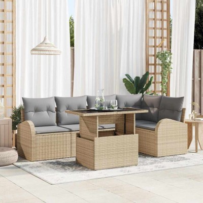 Conjunto de sofá de jardín Manual 6 pcs Beige 100 x 55 x 73 cm