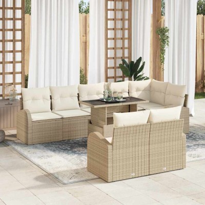 Conjunto de sofá de jardín 9 pcs Beige Poliratán