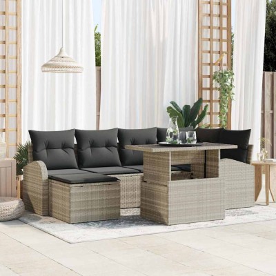 Conjunto de sofá de jardín 7 pcs Gris Claro Poliratán
