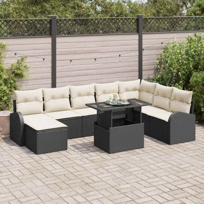 Conjunto de sofá de jardín 9 pcs Negro Poliratán