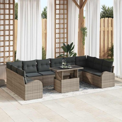 Conjunto de sofá de jardín 11 pcs Gris Poliratán