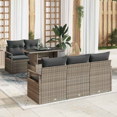 Conjunto de sofá de jardín 6 pcs Gris Poliratán