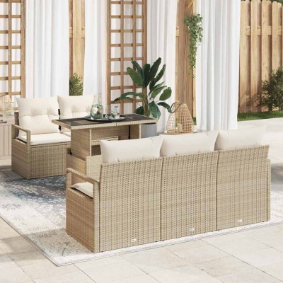 Conjunto de sofá de jardín 6 pcs Beige Poliratán