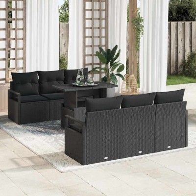 Conjunto de sofá de jardín 7 pcs Negro Poliratán