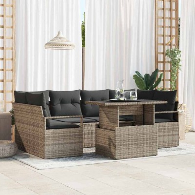 Conjunto de sofá de jardín 7 pcs Gris Poliratán