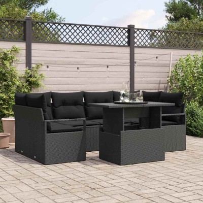 Conjunto de sofá de jardín 7 pcs Negro Poliratán
