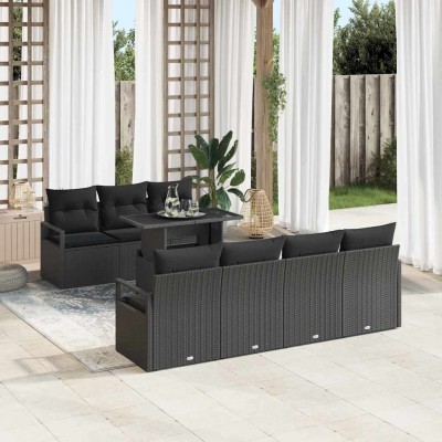 Conjunto de sofá de jardín 8 pcs Negro Poliratán