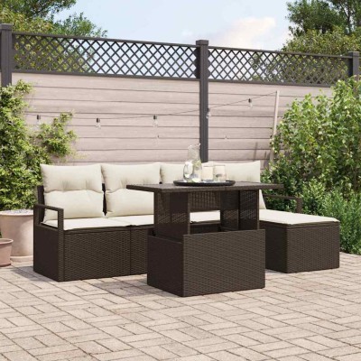 Conjunto de sofá de jardín 6 pcs Marrón Poliratán