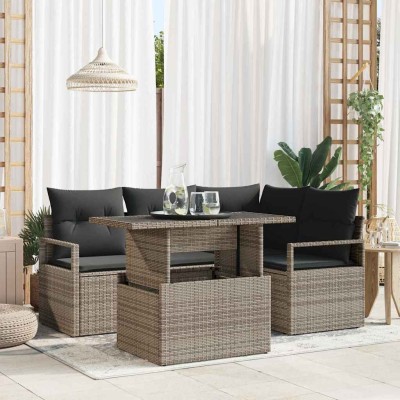 Conjunto de sofá de jardín 5 pcs Gris Poliratán