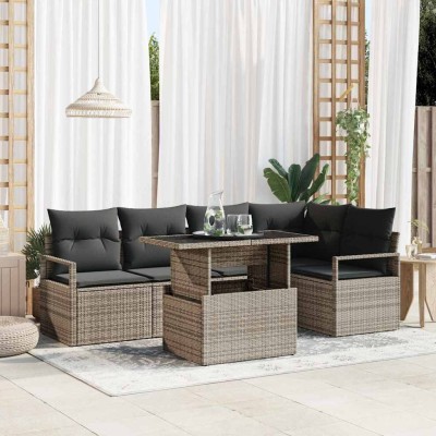 Conjunto de sofá de jardín 6 pcs Gris Poliratán