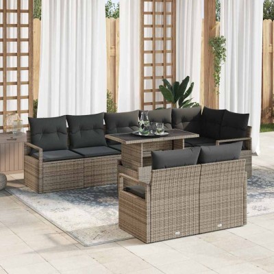 Conjunto de sofá de jardín 9 pcs Gris Poliratán