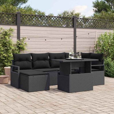 Conjunto de sofá de jardín 7 pcs Negro Poliratán