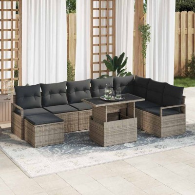 Conjunto de sofá de jardín 9 pcs Gris Poliratán