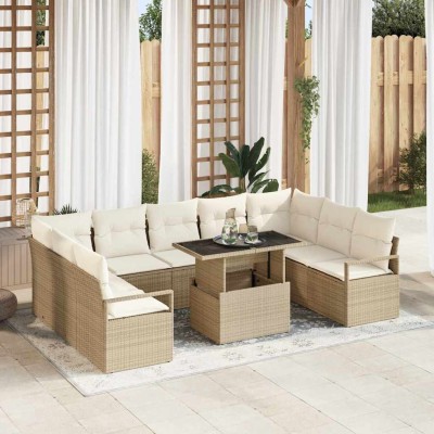 Conjunto de sofá de jardín 10 pcs Beige Poliratán