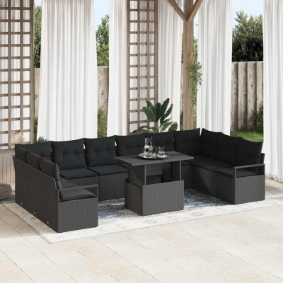 Conjunto de sofá de jardín 11 pcs Negro Poliratán