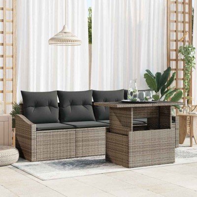 Conjunto de sofá de jardín 5 pcs Gris Poliratán