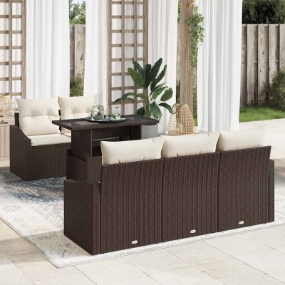 Conjunto de sofá de jardín 6 pcs Marrón Poliratán