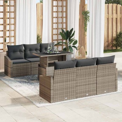 Conjunto de sofá de jardín 7 pcs Gris Poliratán