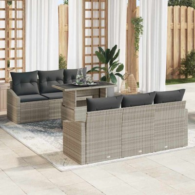 Conjunto de sofá de jardín 7 pcs Gris Claro Poliratán